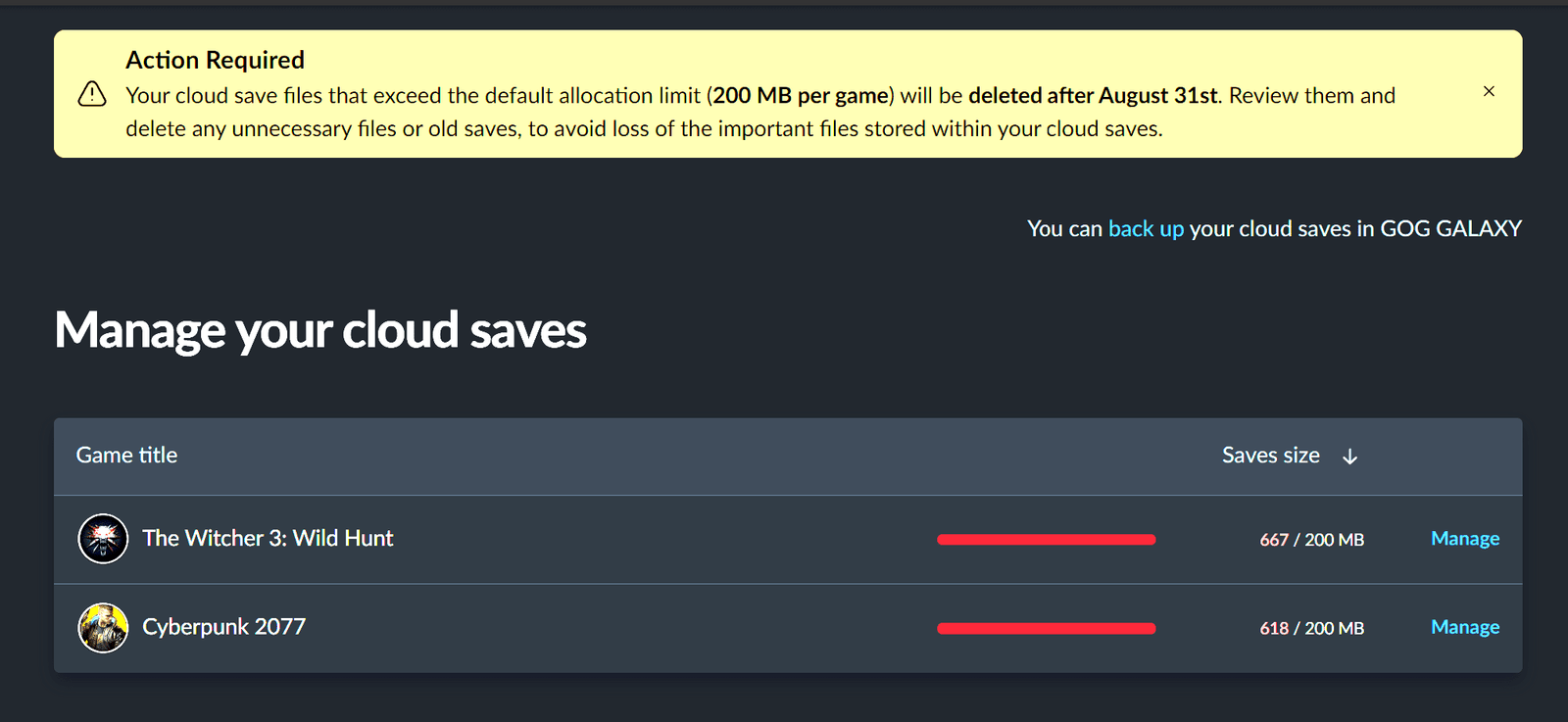 gog yakinda oyunlarinizin bulut kayitlarinin cok buyuk olmasi halinde silmeye baslayacak 1 Jz1ctQMI