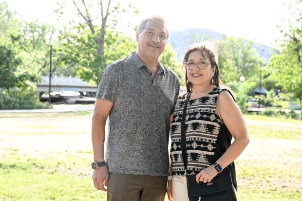 Jorge De Santiago and Elena Aranda, co-directors of El Centro Amistad, stand for a photo during the Boulder Farmers Market in Boulder on Wednesday, May 29, 2024. (Photo by AAron Ontiveroz/The Denver Post)