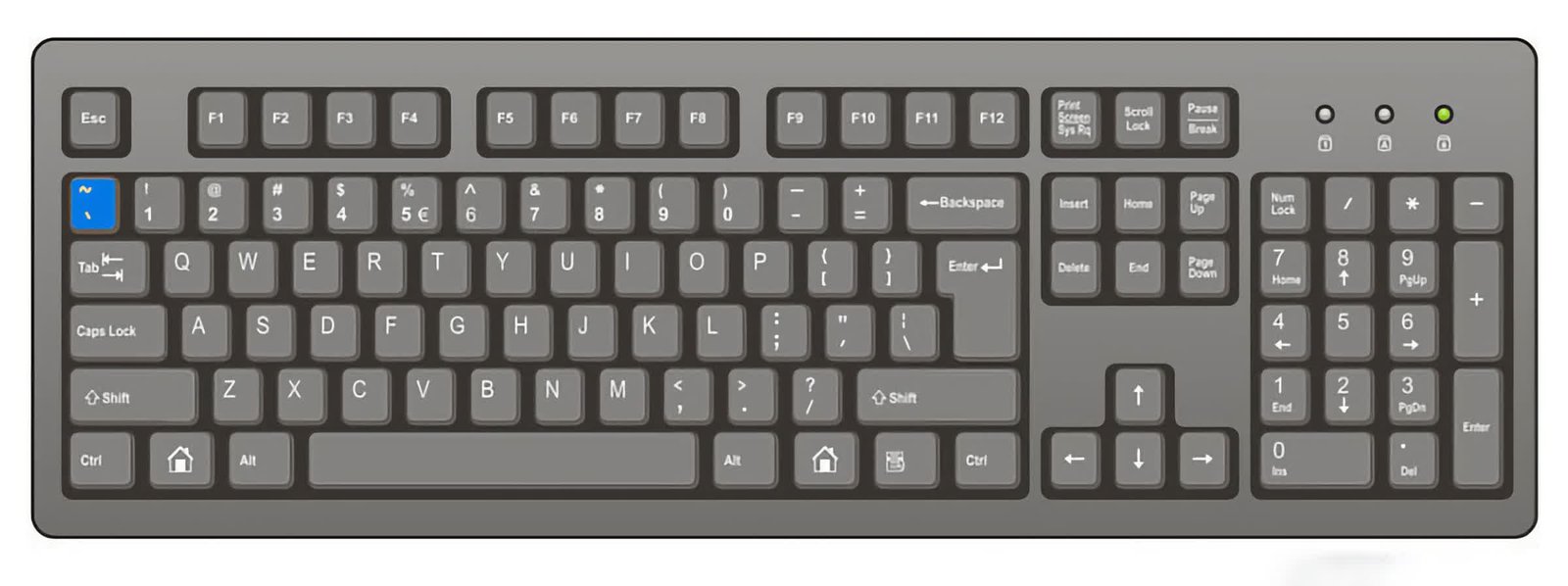 Standart bir ABD/İngiltere QWERTY klavyesinde mezar/tilde tuşu nerededir? 1 standart bir abdingiltere qwerty klavyesinde mezartilde tusu nerededir 0 YlEhNmyb